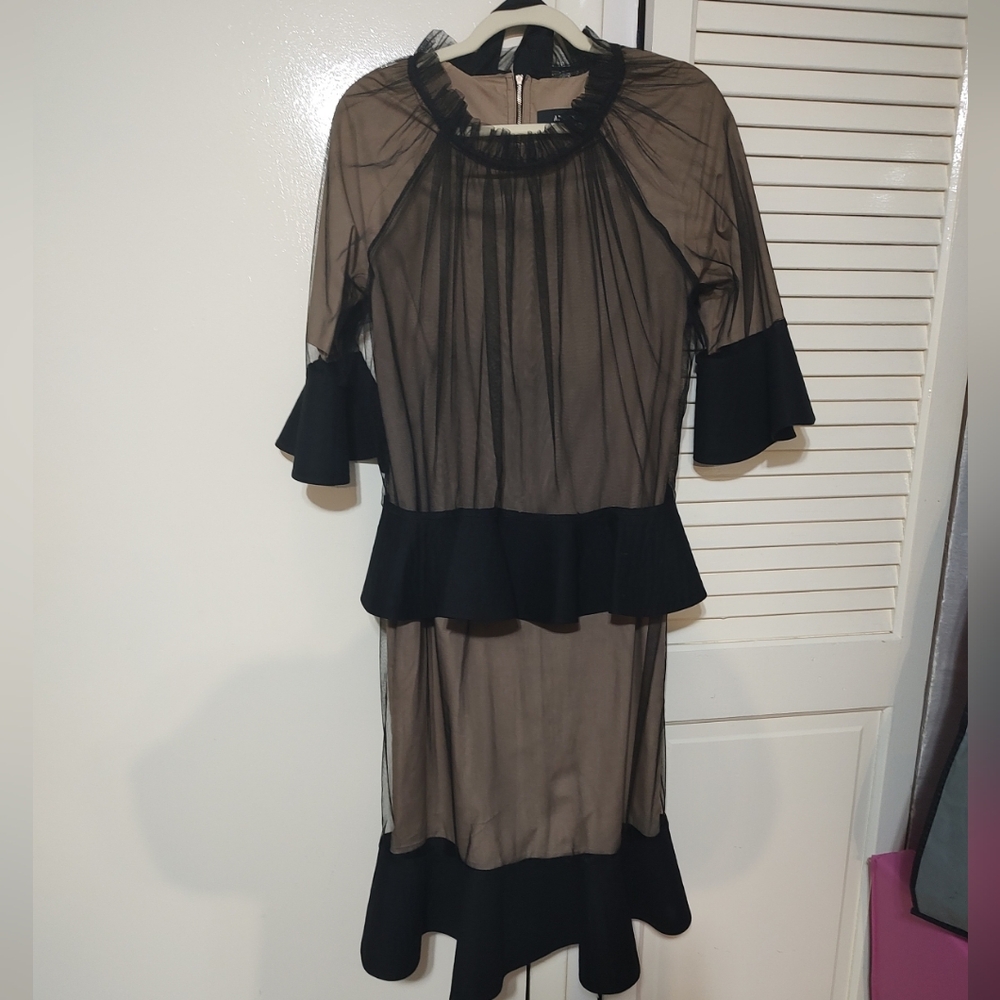Chic Black Sheer Long Sleeve Dress Size Medium